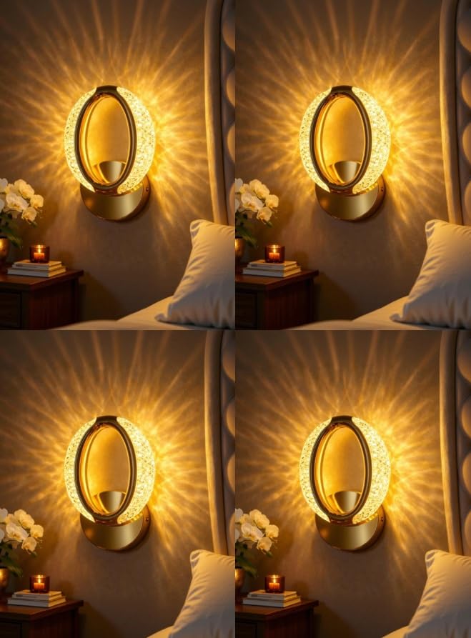 Image of Modern Crystal LED Wall Light, Decorative Indoor Wall Lamp with Warm White Lighting, Stylish Wall Mounted Light for Living Room, Bedroom, Hallway, (Pack of 4)