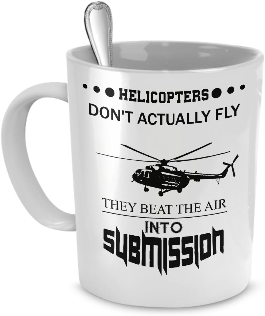 Helicopter Pilot 11-oz Coffee Mug Cup Made of High-Fired White Ceramic with Large Easy-Grip Handle is Microwave Oven and Dishwasher Safe