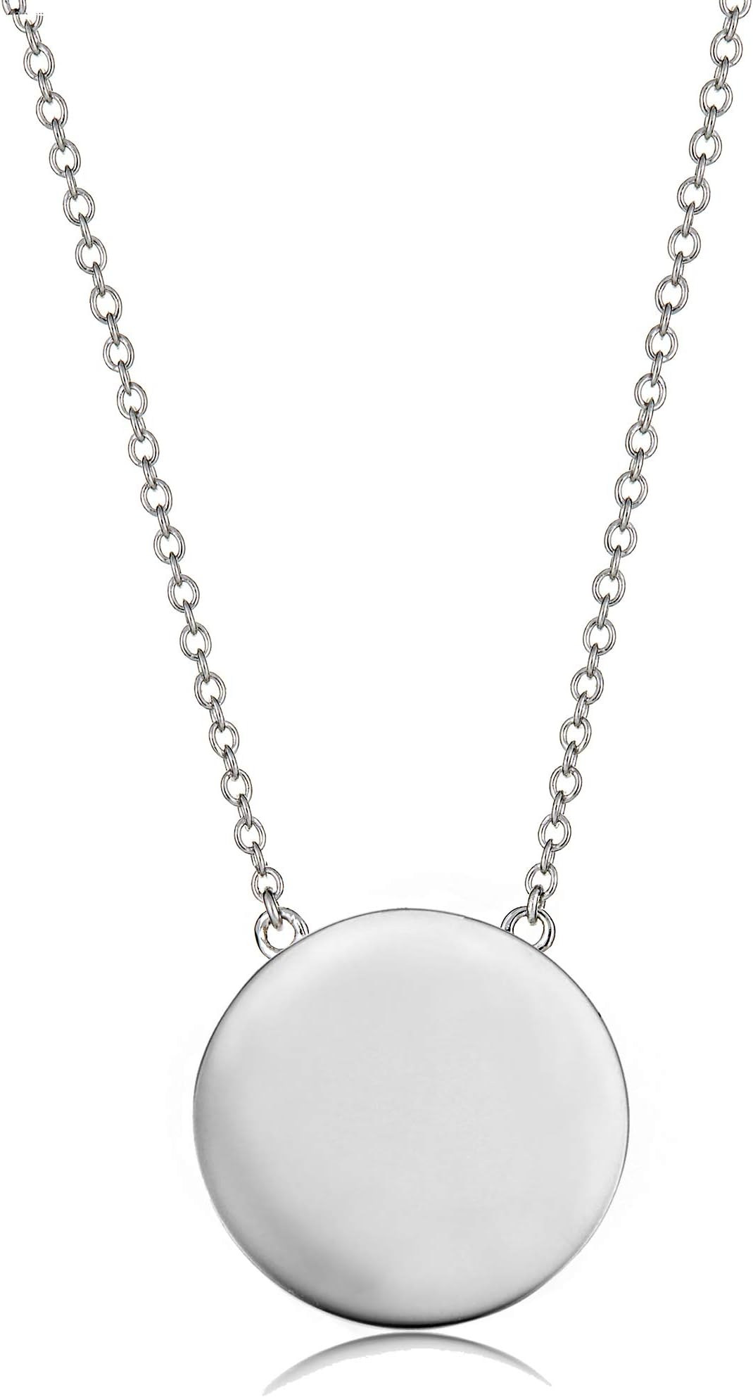 GlitterLounge Simple Disk Round Pendant Necklace .925 Sterling Silver 16" - 18" Box