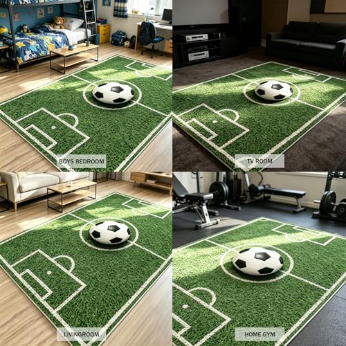 YuLiMirich Dywan z krótkim włosiem dla fanów piłki nożnej, 80 x 120 cm, dekoracyjny dywan do salonu, pokoju zabaw (boisko piłkarskie)