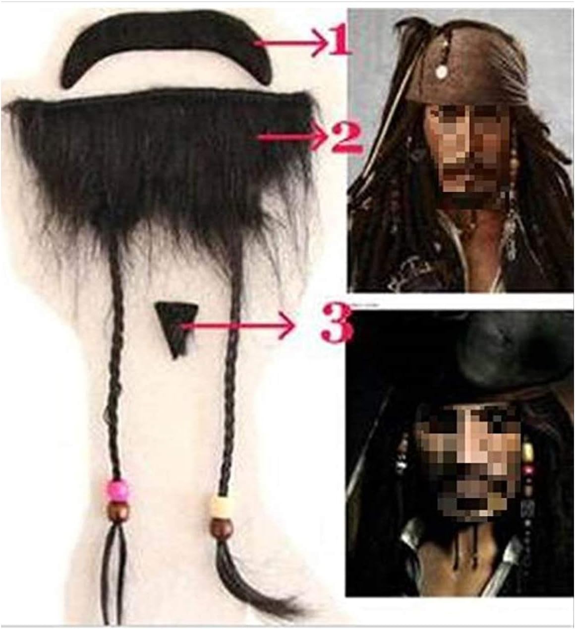 ジャック・スパロウ 完全版 ！！【 海賊 パイレーツ コスチューム 】ひげ3個 海賊帽 多機能海賊バンダナ 豪華セット コスプレ衣装 パーティー 結婚式 二次会 余興 ハロウィン 演出 サイズ：X-Large (9点セット)