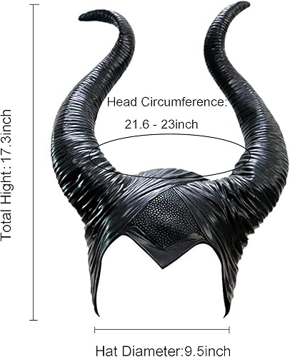 Miniatura 2 de Uranshin Disfraz de maléfica de cuernos de maléfica de Halloween, sombrero de reina de cuernos largos negros para mujer, tocado de bruja mágica de