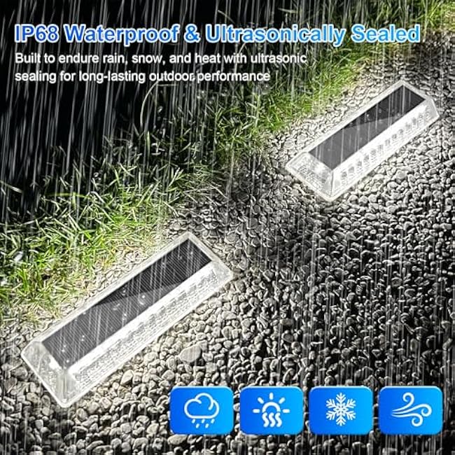 Lacasa Solar Driveway Lights Outdoor 4 Pack, LED Deck Dock Marine Waterproof Driveway Marker Lights for Step Sidewalk Stair Garden Pathway Walkway Yard, Cool White