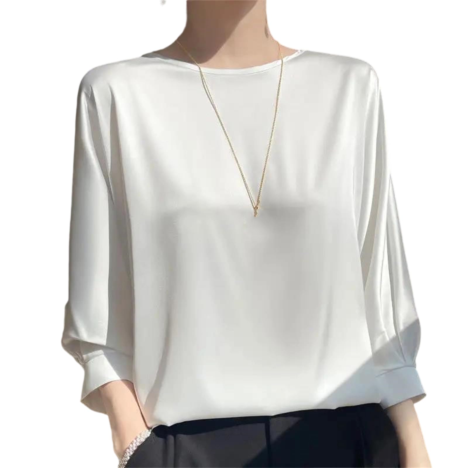 Maglietta estiva da donna in raso di seta a mezza manica t-shirt tinta unita casual O-collo camicie sottili da donna camicette larghe