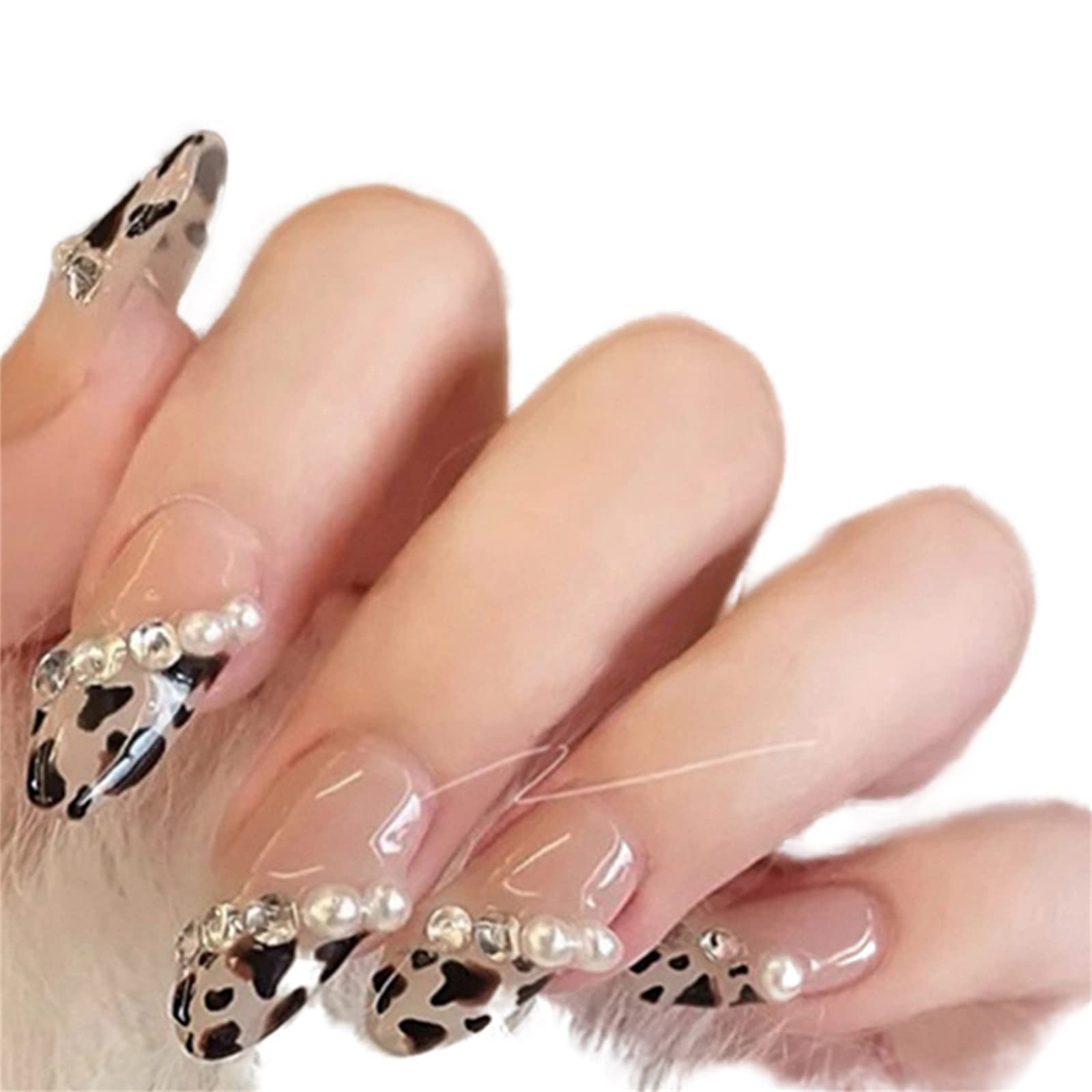 Unghie Finte Corte Affilate Copertura Completa Colla Inclusa Glitter Stampa Leopardo Stampa sulle Unghie 24 Pezzi Nail Art Tip con Scatola per Saloni di bellezza e Donne Nail Art fai da te