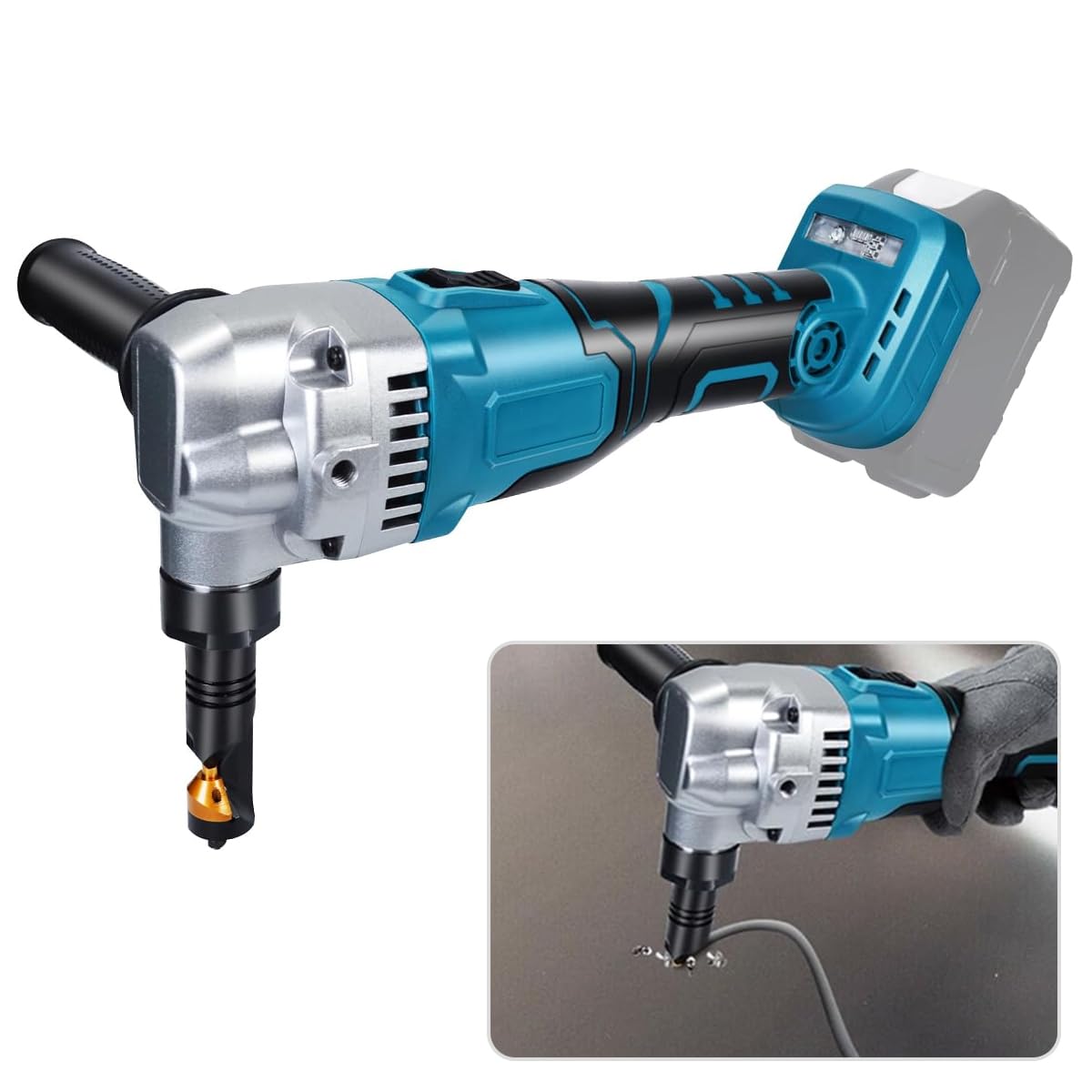 Blechknabber Kompatibel mit Makita 18v Akku, 360° Drehbarer Knabberkopf, 3 Geschwindigkeiten Einstellbar Knabber, Metallschere Blechknabber Zum Schneiden Von Edelstahl, Aluminium