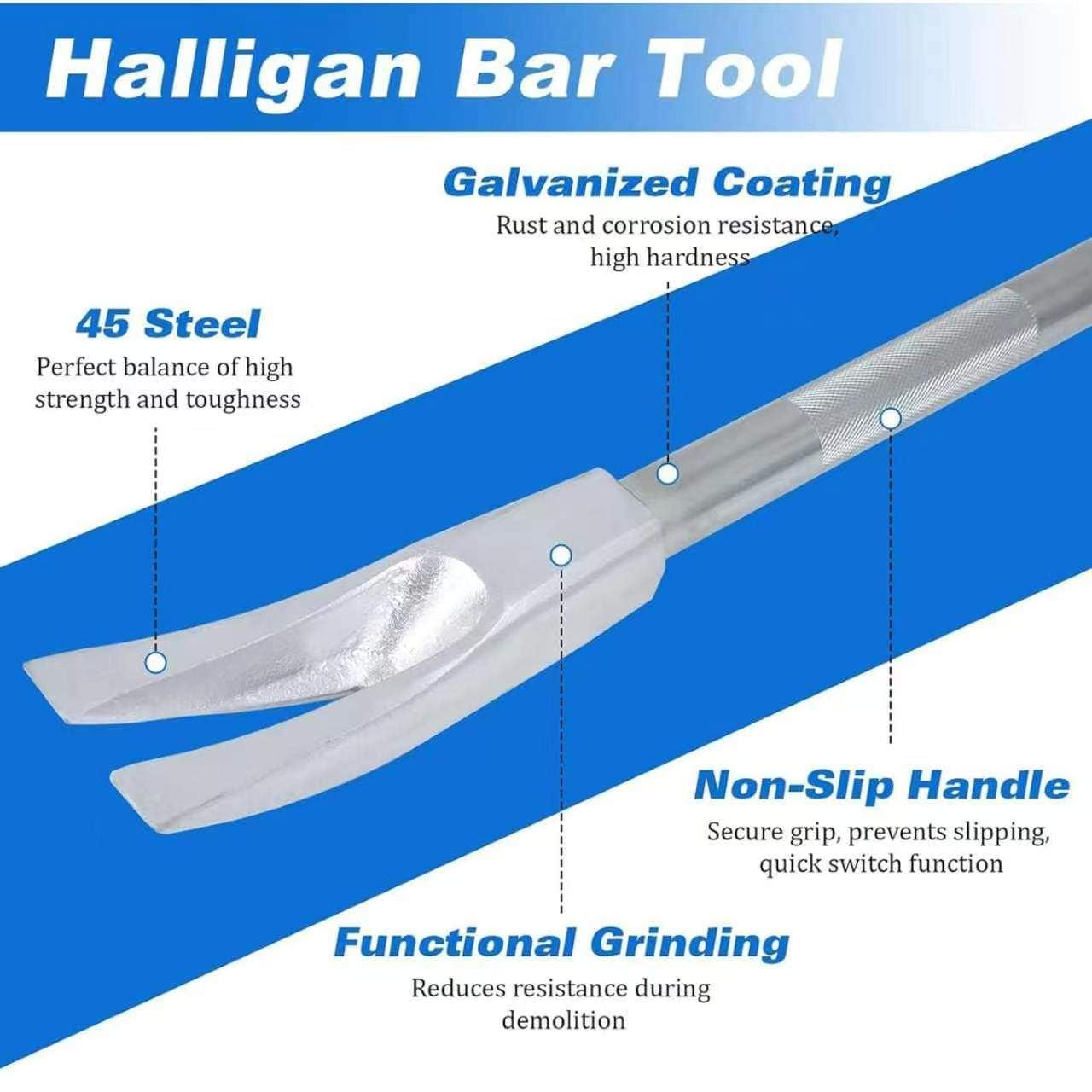 Łom Halligan Bar Tool, wielofunkcyjny łom wyburzeniowy, wytrzymała wyciągarka gwoździ z głowicą siekiery 3 w 1, widełki z kolcami, zoptymalizowana konstrukcja dźwigni, do ratownictwa i wyburzeń 36in