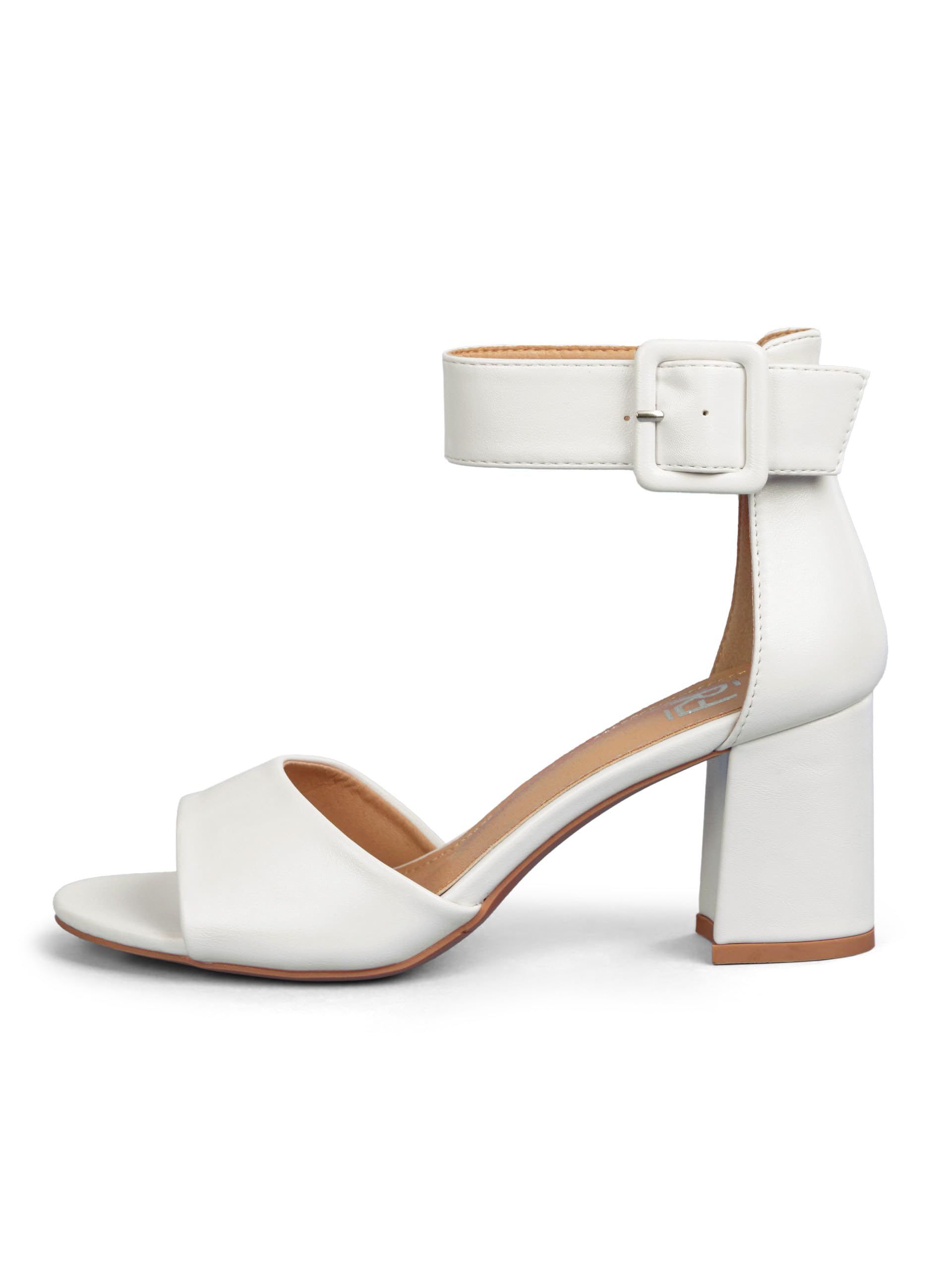 2112-3 - Sandali da donna con cinturino, in morbida ecopelle, tacco a blocco da 7 cm, colore: bianco