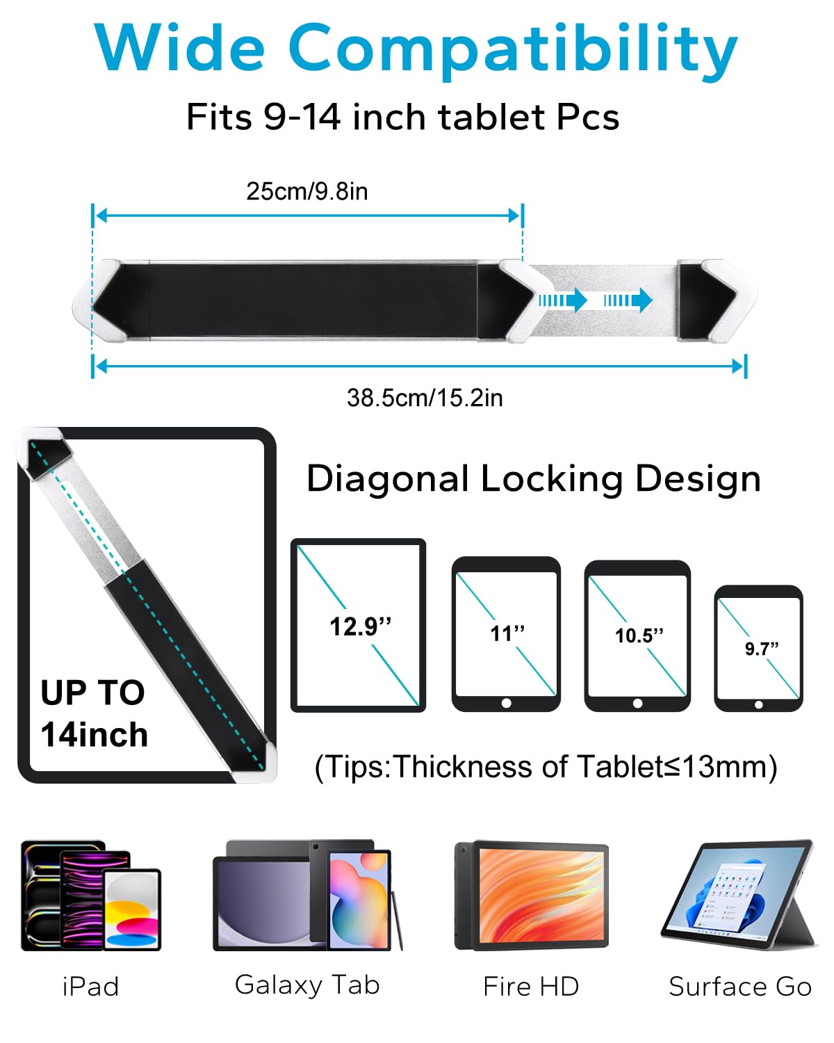 GDZN Tablet Tischhalterung Diebstahlsicherung [Sicherer Halt] Heavy Duty Aluminium Tablet Kiosk Stand mit Schloss für Messen Büro für iPad Pro 12.9 / Air, Surface, Galaxy Tab 9-14" Tablets