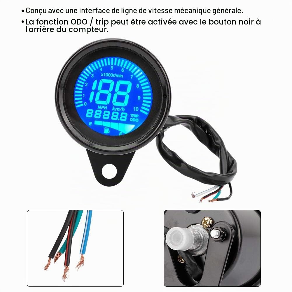 Tachimetro-Duokon universale DC 12V 0-199 km/h Contagiri LCD Contagiri Moto Tachimetro LCD Moto Contachilometri LCD moto Contagiri Tachimetro Electrosilvering nero