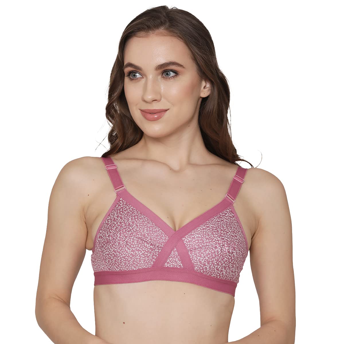 Kalyani5009 Women's Cotton Non-Padded Cross Front Wire Free Printed Minimizer Bra