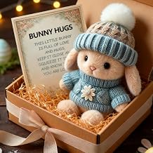 Handmade Mini Bunny Hug with Card, 2026 New Mini Bunny Easter Gift, Easter Basket Bunny Stuffer with Box Blue