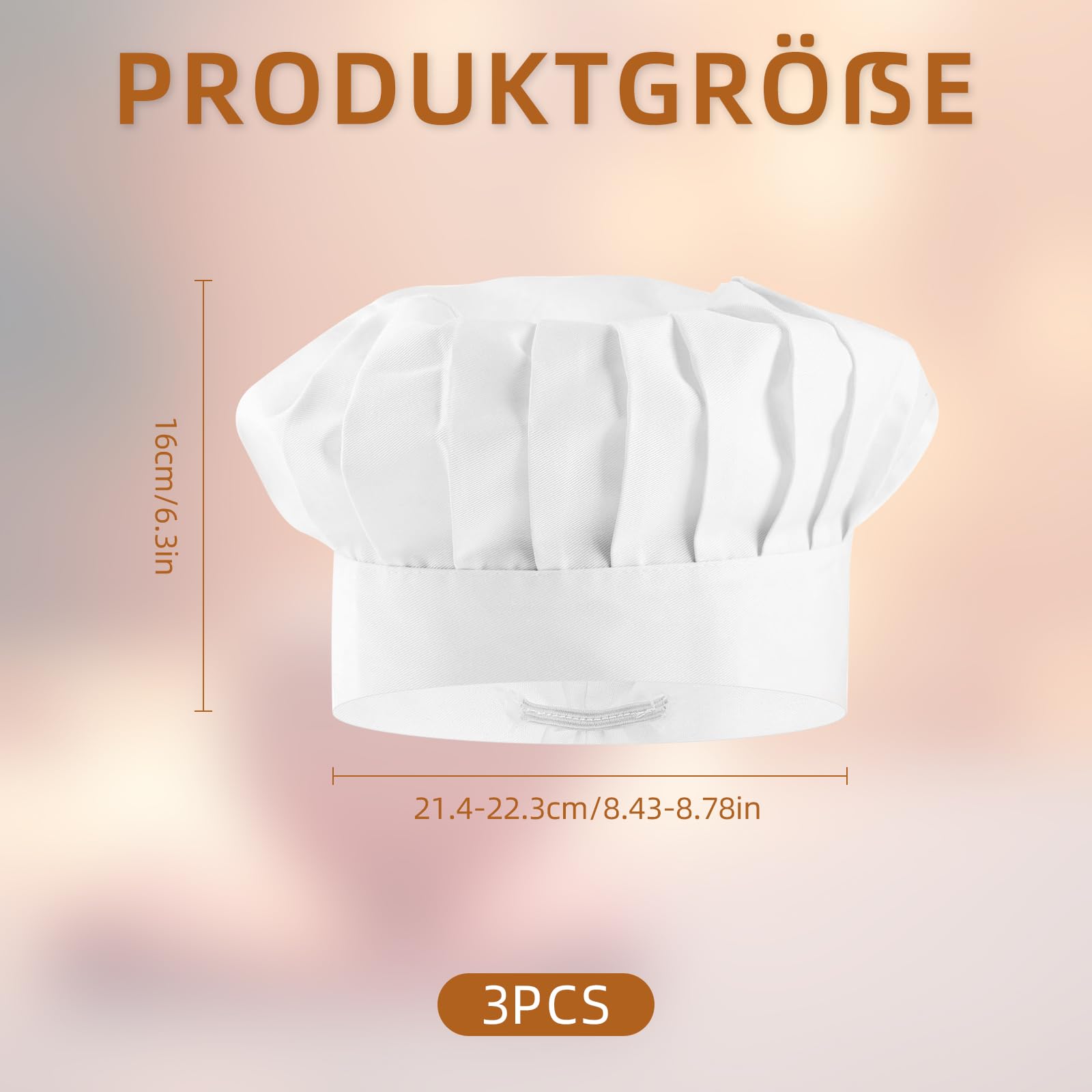Toques de cuisinier pour enfants, lot de 3, blanches, coton élastique, réglables