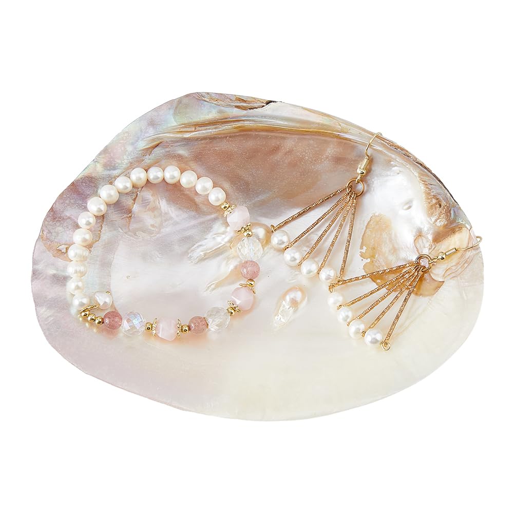 SUPERFINDINGS Natural Shell Jewelry Dish Tray Seashell Ring Holder 14.2x10.8cm/5.6x4.3inch Decorative Trinket Dish Stand for Earring Necklace