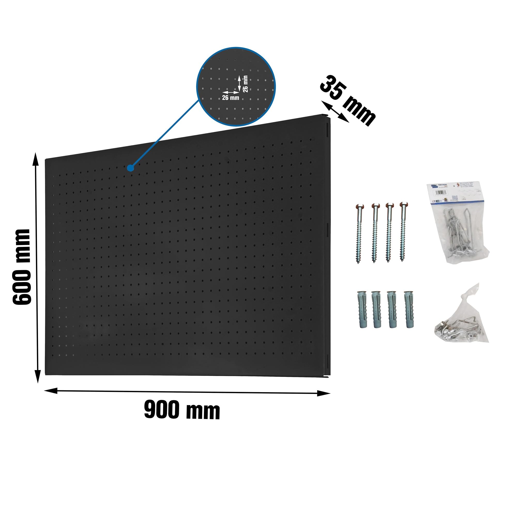 Simon Rack Organizador Herramientas Pared 600x900 mm - Panel Click | Incluye 17 accesorios, Pintura anticorrosión, ∅ 5 mm, Antracita, Montaje sistema clic