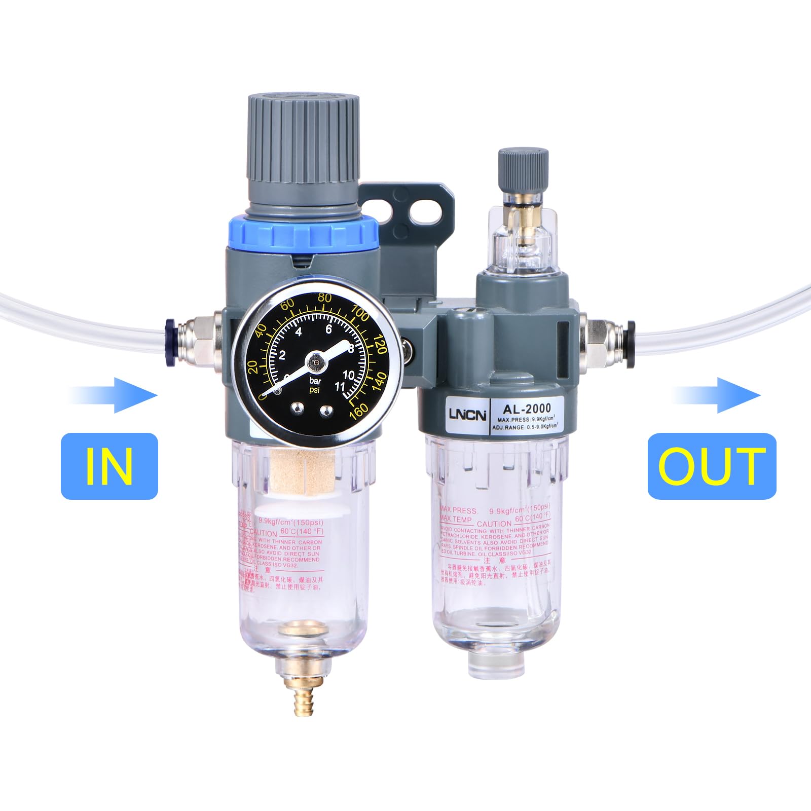 1/10.2 cm Kompressor Luftfilter Druckregler Wasser-Ölabscheider Filter mit Schmierbecher AFC2000