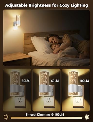 Miniatura 3 de Luces nocturnas enchufables a la pared, luz nocturna LED regulable con sensor de atardecer a amanecer, luz nocturna enchufable, brillo ajustable,