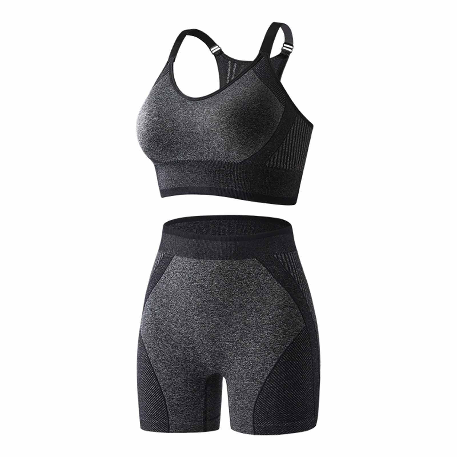 HGps8w Workout Sets for Women Two Piece Outfits - Seamless High Waisted Biker Shorts Stretch Sports Bra Yoga