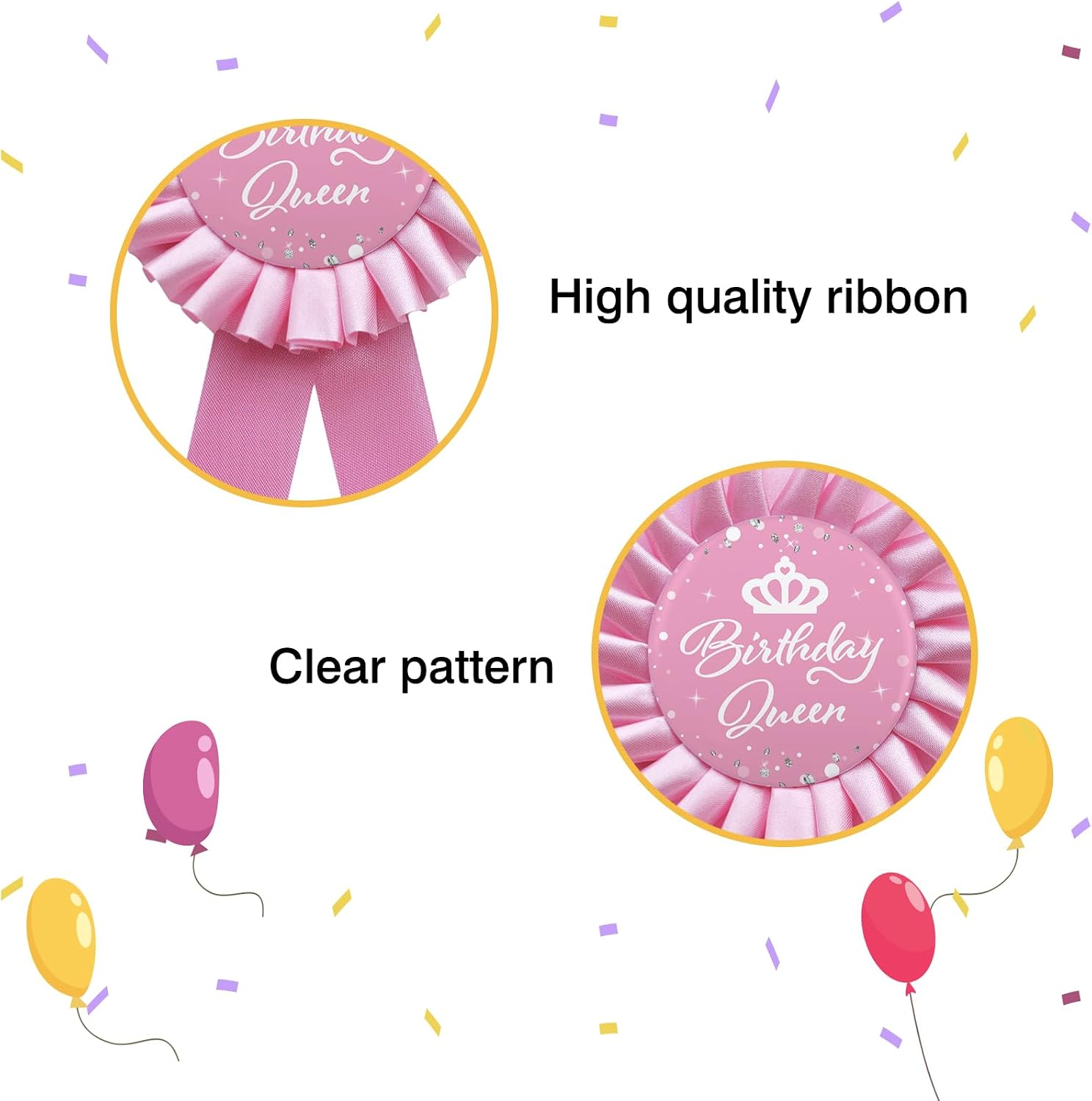 WOWOPA Birthday Queen Tinplate Badge Pin, Happy Birthday Pink Corsage Button for Women Girl Birthday Award Ribbon Party Decorations 1pcs