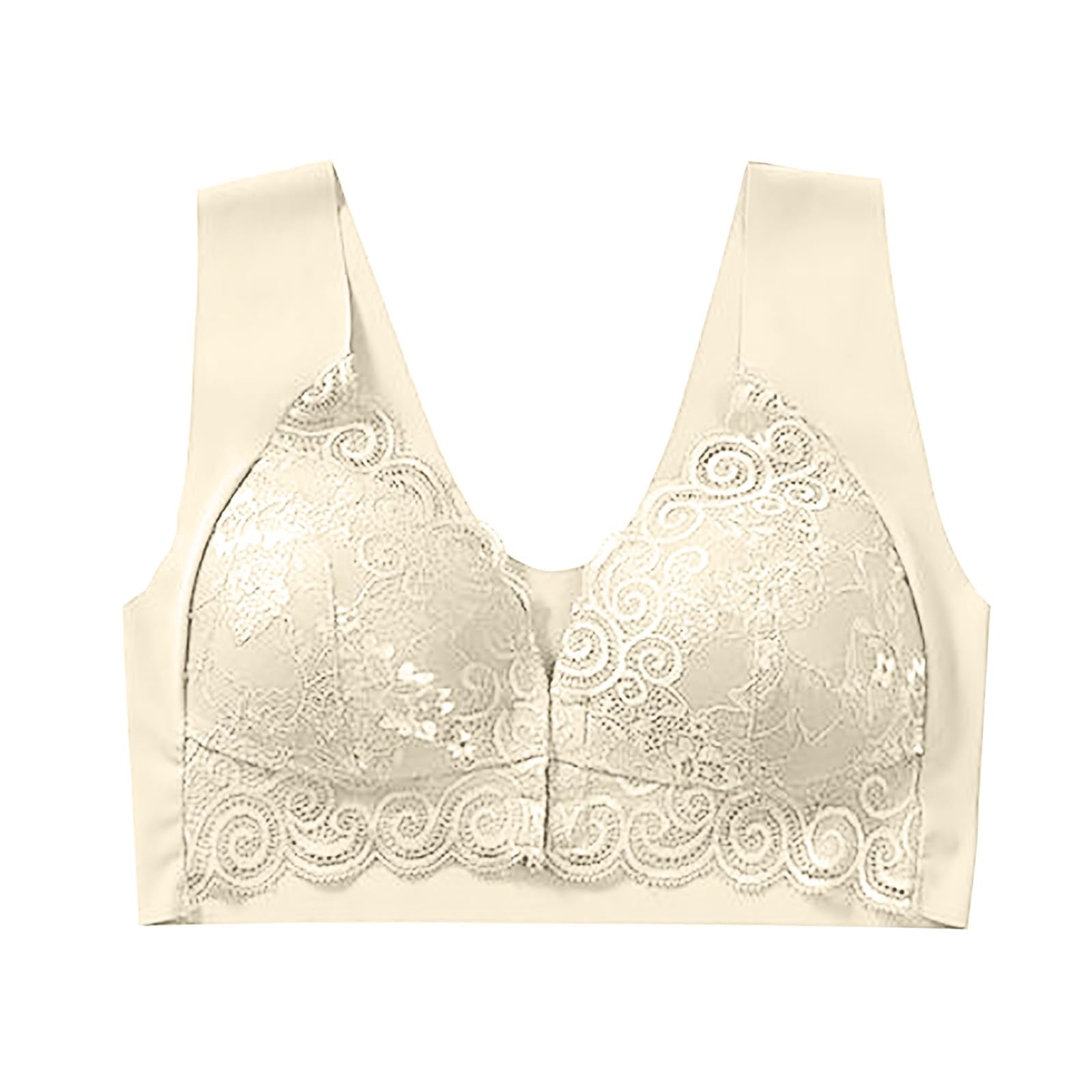 Women Everyday Wireless Bra Front Closure Full-Coverage Breathable Push up Bralettes Lace Embroidery Plunge Bras