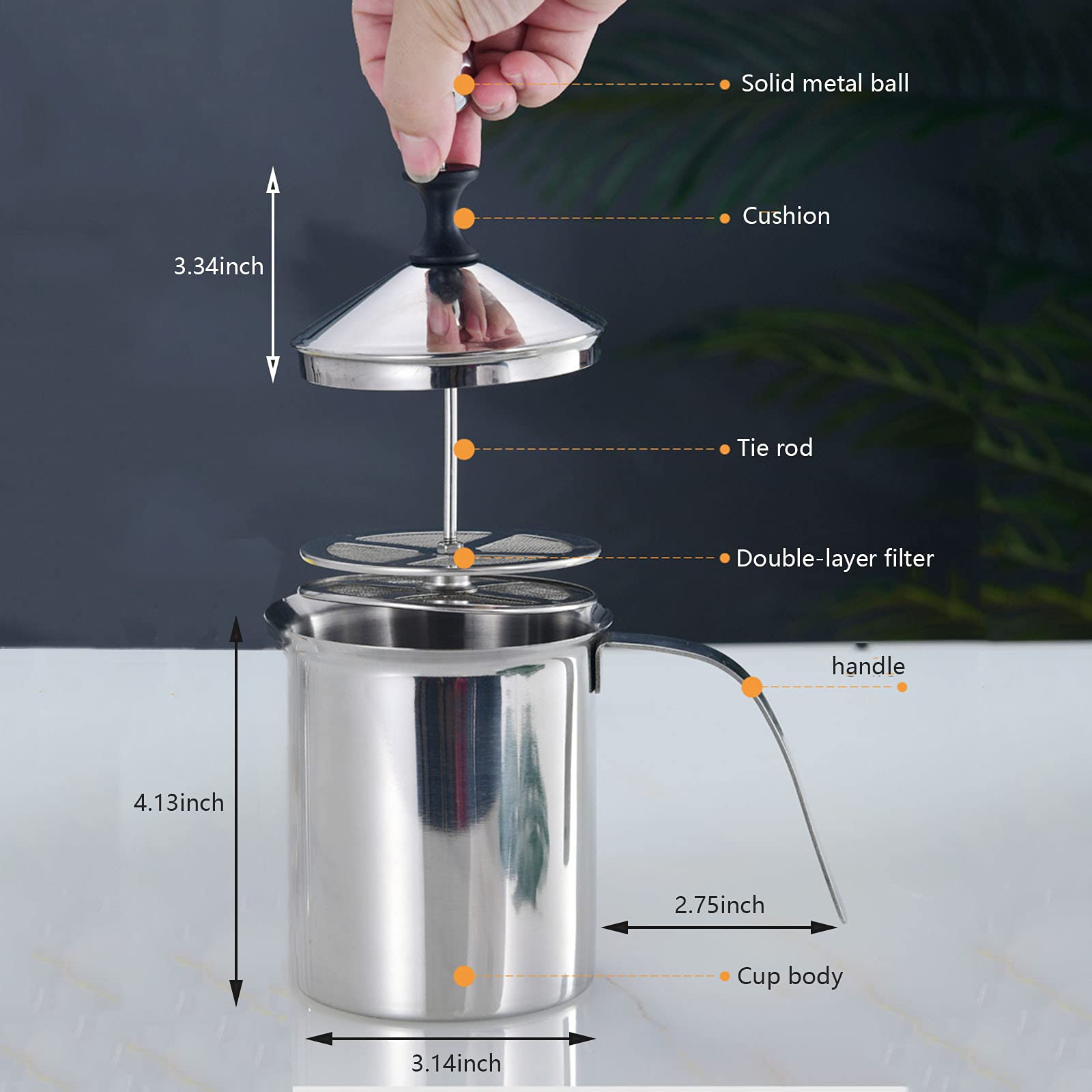 liampo French Press Coffee Maker Small French Press Stainless Steel Double Coffee Frother Rust-Free Dishwasher Safe 400ML 1 Piece