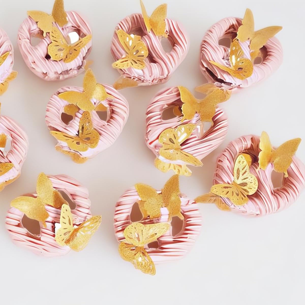 Pack Of 12 Delicate And Finely Detailed Gold Lace Effect Edible Wafer Butterflies By CDA Products 201-253 - Great For Golden Wedding Anniversary - View #4