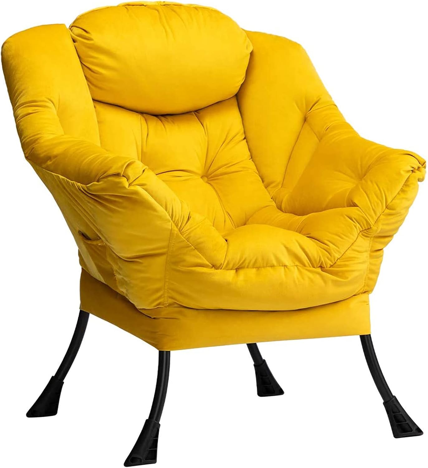 Sillon Relax Silla, HollyHOME Perezosa Sillón Relax con Reposabrazos y Tela de Terciopelo, Sillón Sofá con Estructura de Acero, Amarillo