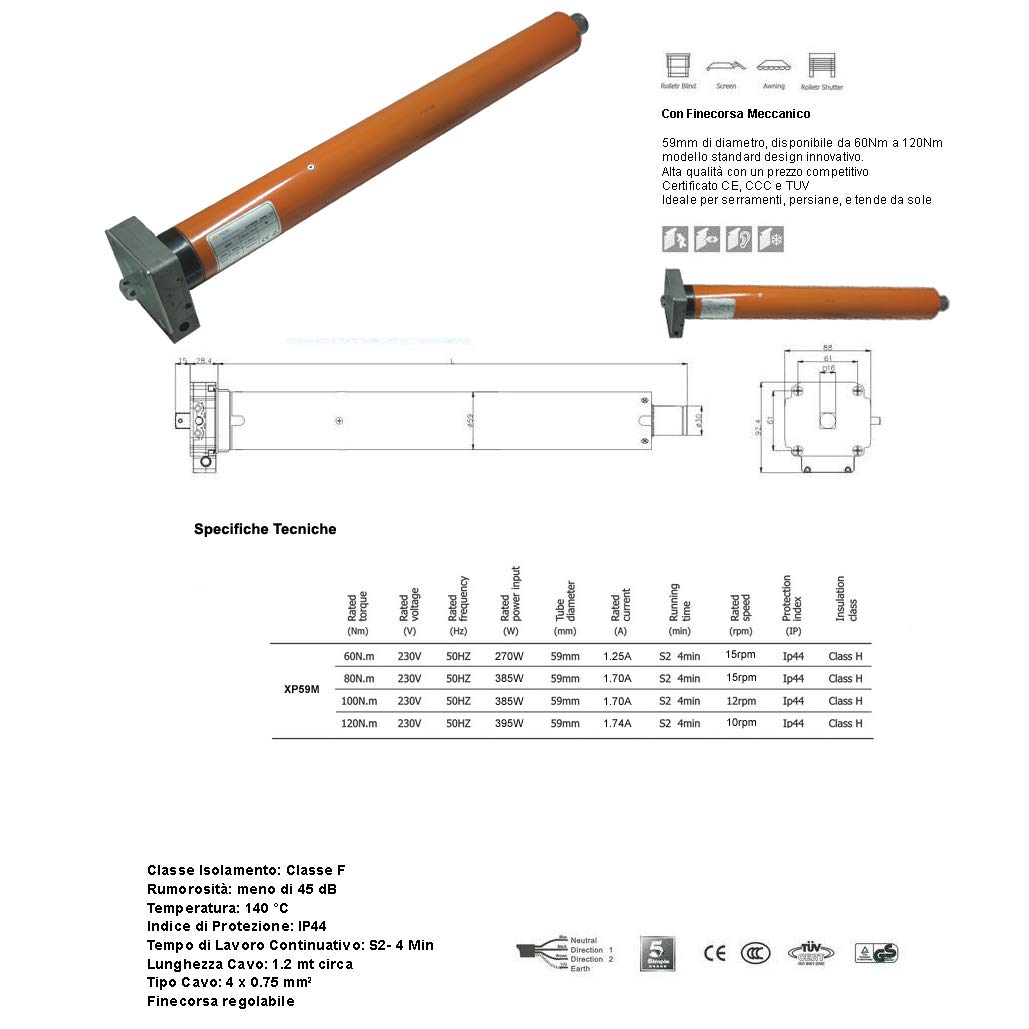 Fp-Tech FP-XP59M-120/10 Motore Elettrico Tapparella, Arancione