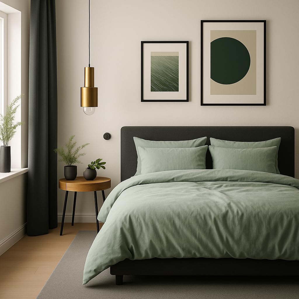 VEL VET HOME Bettwäsche 140x200 Baumwolle Bettbezug 140x200 cm mit Kissenbezug 80x80 cm Hohe Qualität Bettwäsche-Set mit Reißverschluss 100% Baumwolle Made in EU Olive