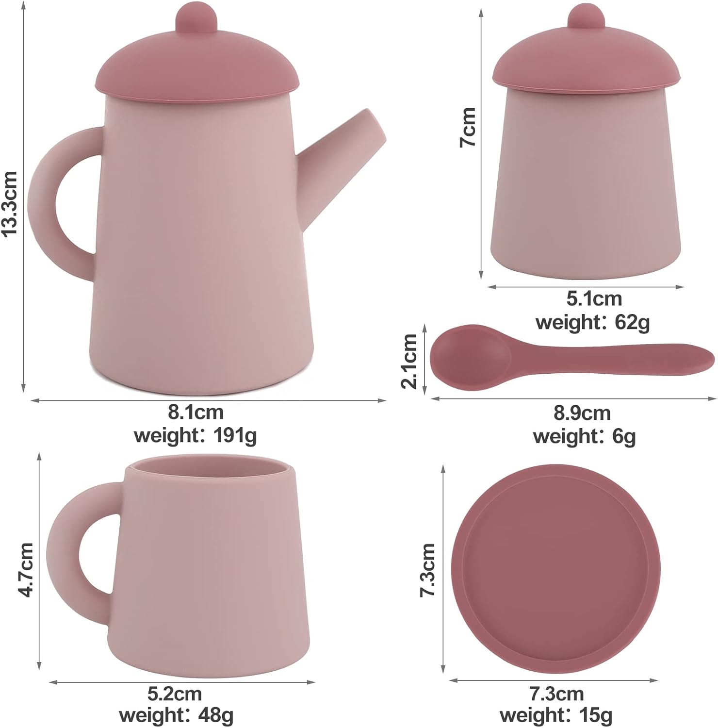 Silicone Tea Party Set, BPA Free Cute Toddler Party Bath Toy Set for Kids Pretend Play for Little Girls Kitchen Accessories (Pink)