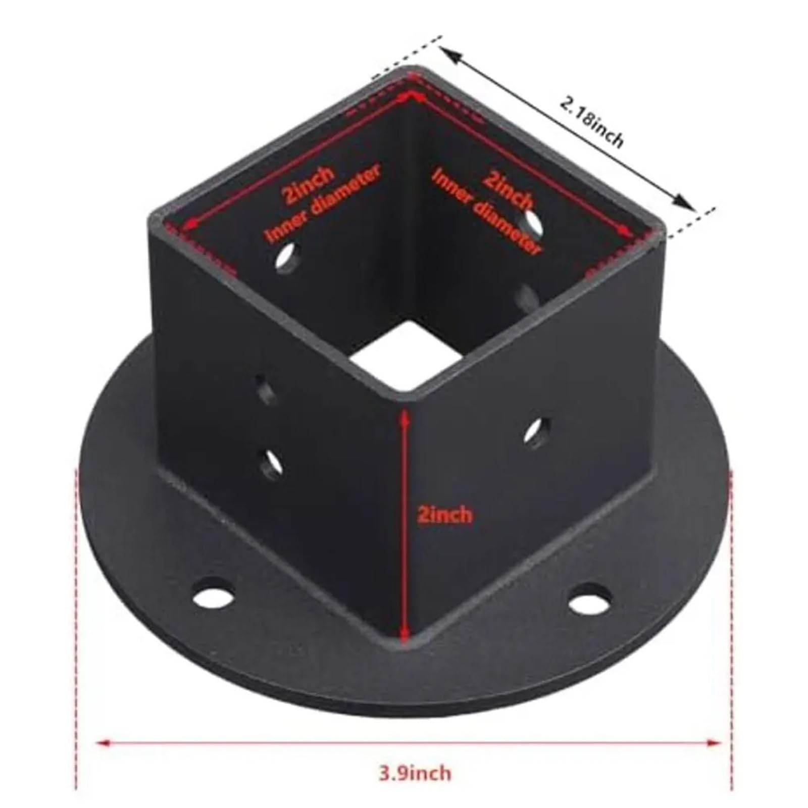 Kit di supporto per base in metallo, 2 pezzi, colonna di flan per pavimento, ancoraggio quadrato, palo per recinzione, robusto muro nero per pali in legno per uso esterno, facile installazione