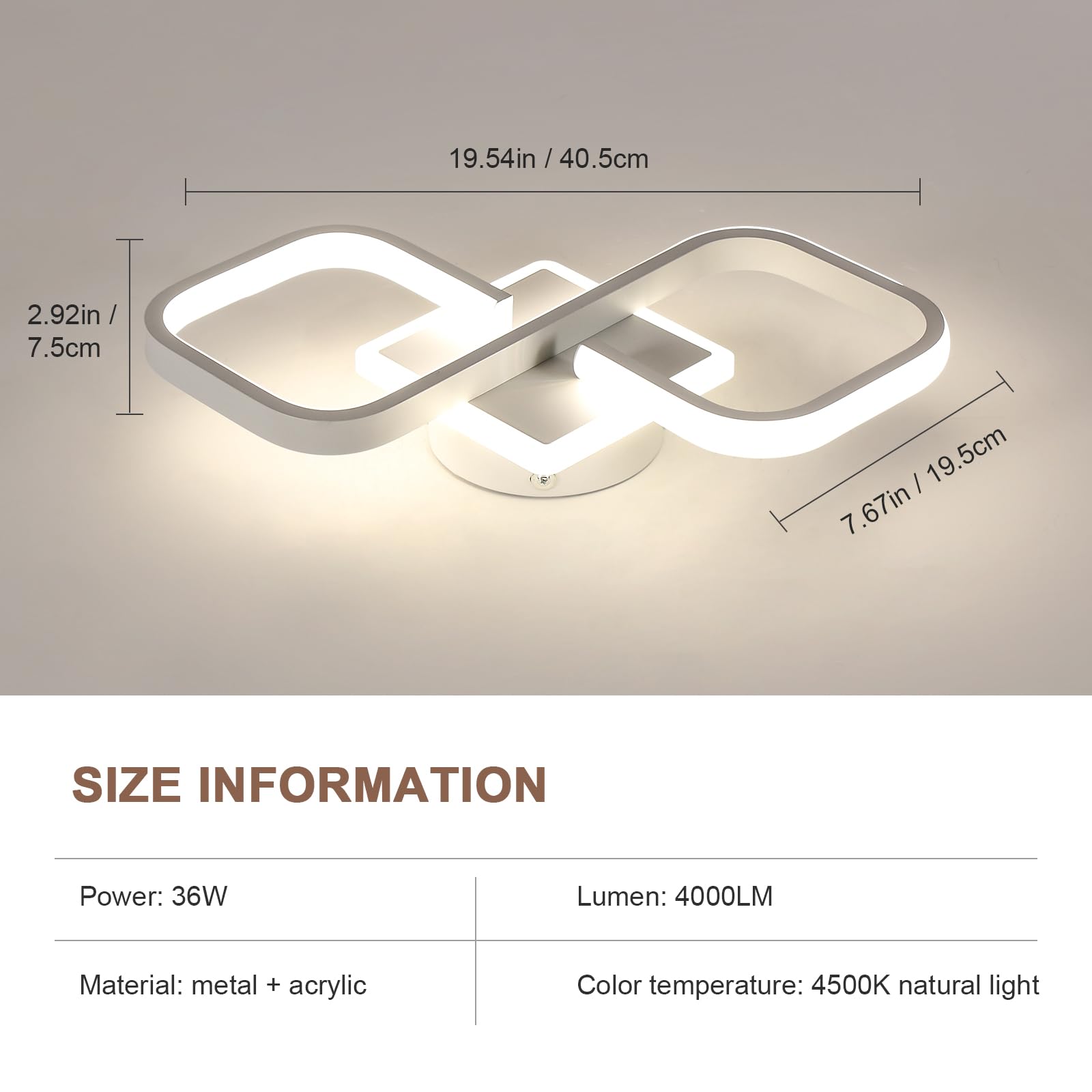 Comely Plafoniera LED Soffitto, 36W 4000LM Lampada da Soffitto Quadrata Moderna Bianco, Lampadario LED Acrilico per Soggiorno Cucina Studio Ufficio Camera da Letto Corridoio, Luce Naturale 4500K