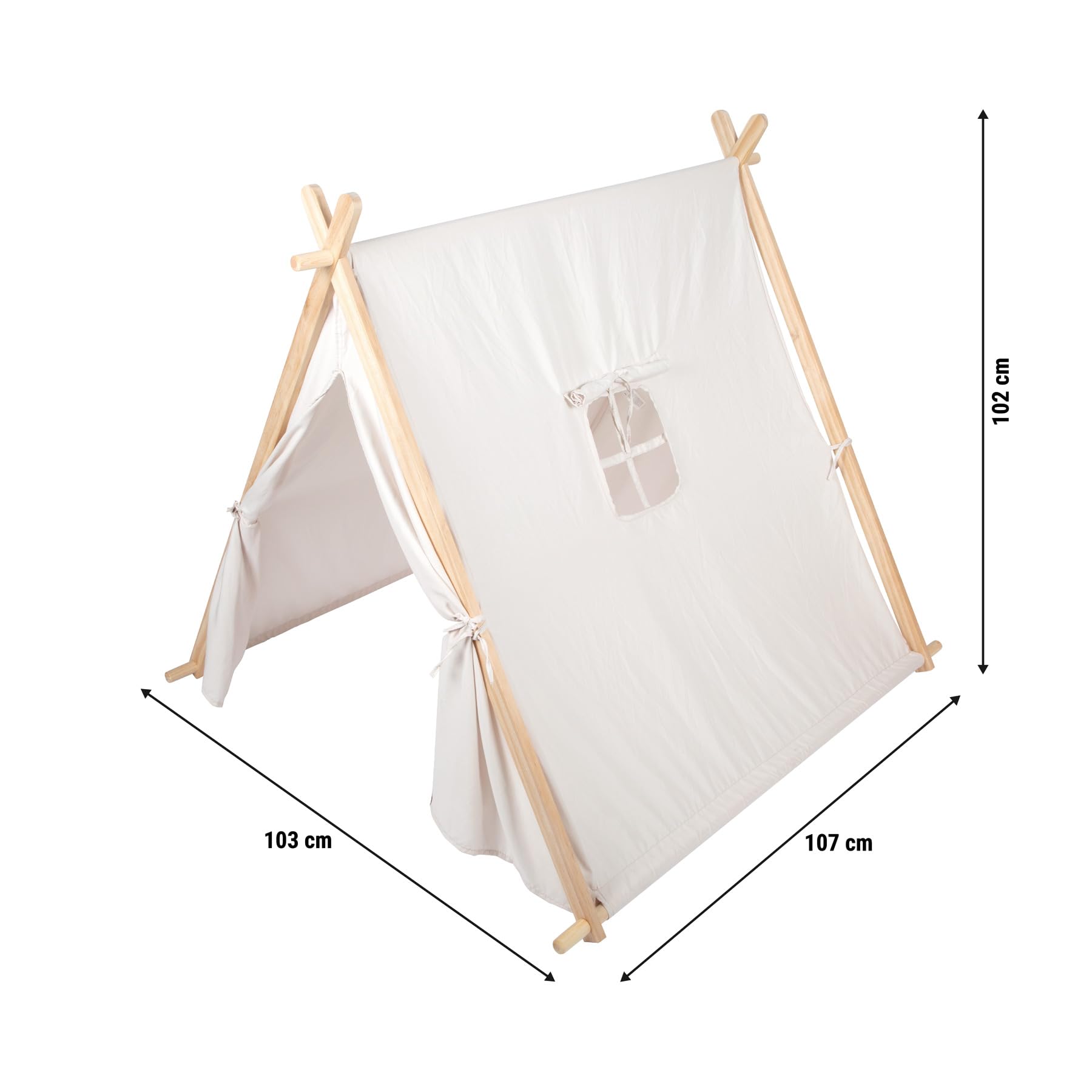 small Foot Indoor-Spielzelt für Kinder, Holzrahmen mit Stoffbezug, Fenster und aufrollbare Öffnung, für Kinder ab 2 Jahren, 12761, Farbig, Weiß