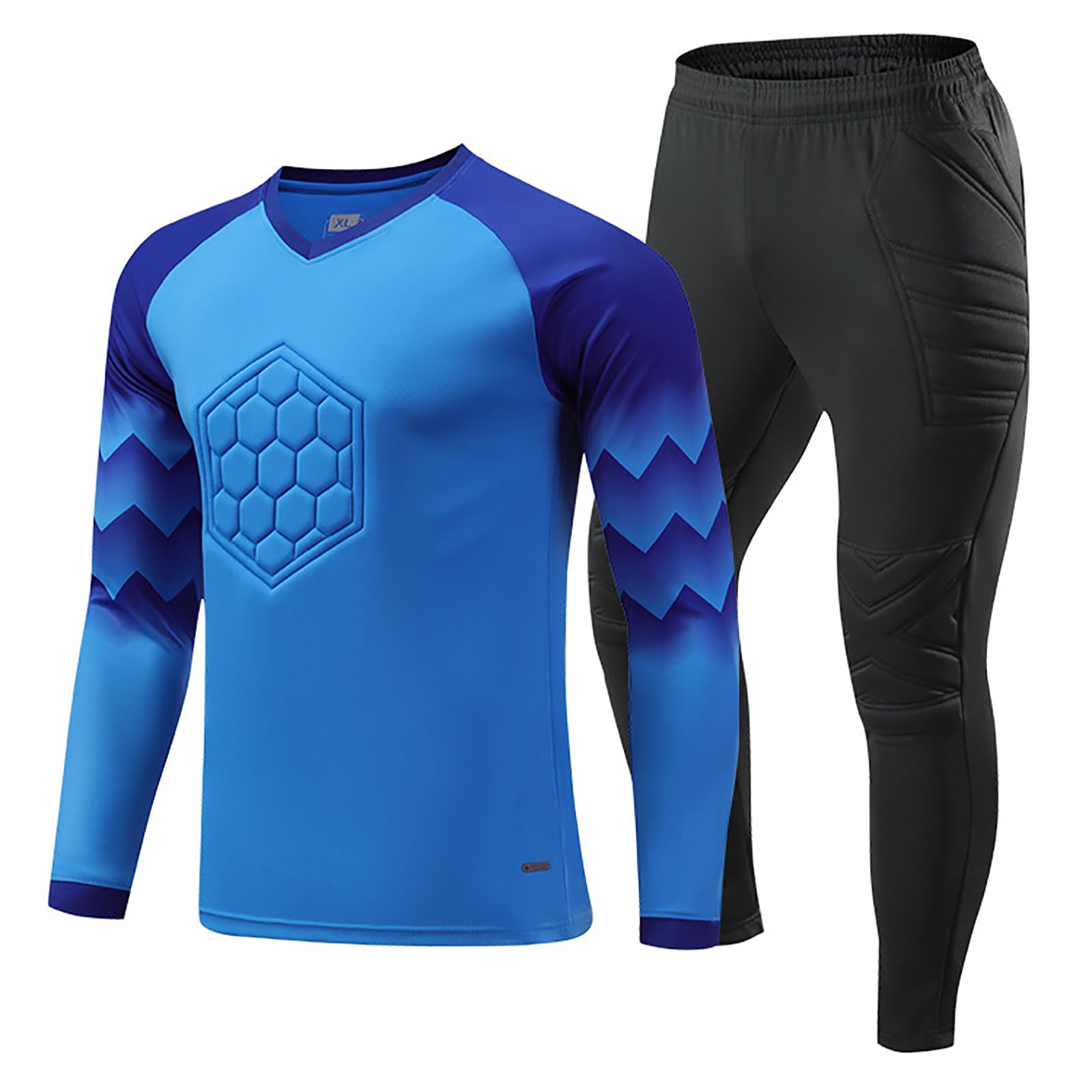 Unisexo Acolchado Camiseta Portero Fútbol Anticolisión Tops y Pantalones Traje Manga Larga para Protección Completa Cuerpo(Size:XXL,Color:Azul)