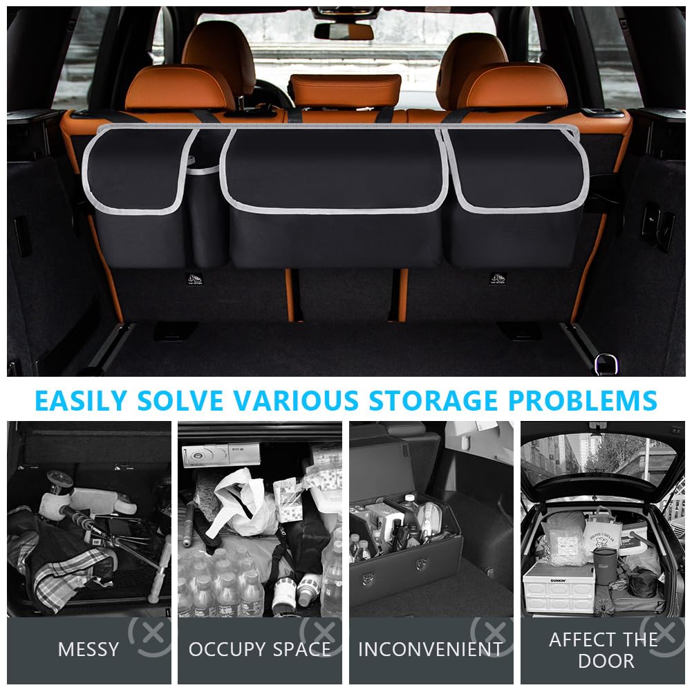 URAQT Organizador de Maletero de Coche, Bolsa de Almacenamiento Plegable para Coche con 4 Bolsillos, Bolsa Impermeable para Maletero del Asiento Trasero, 3 Correas de Hombro Ajustables