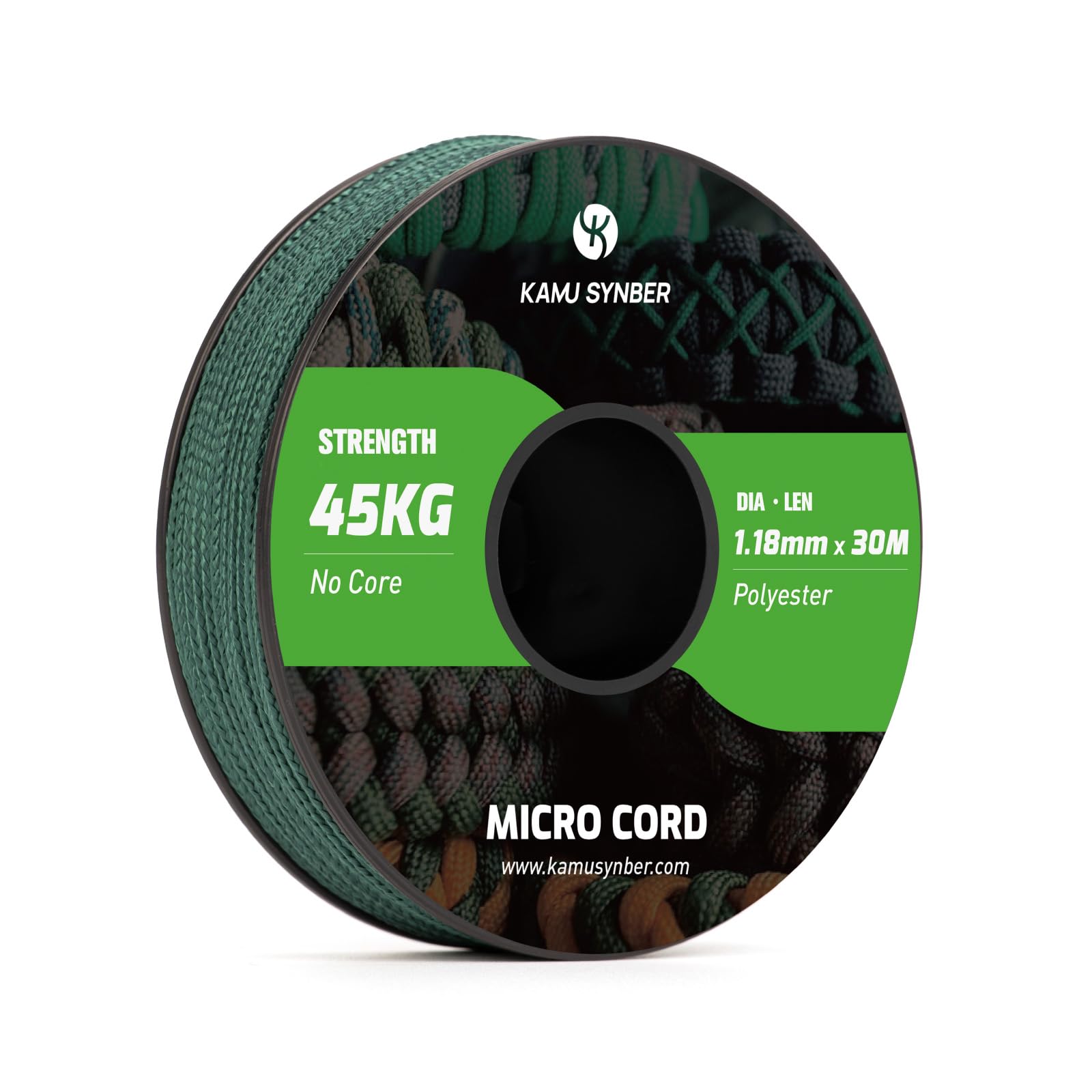 Kamu Synber Micro Cord 1.18mm Paracord Braided Rope 30m Spool for Bracelet, Crafting, Jewelry Making, Key Chains | Support 45kg | Dark Green