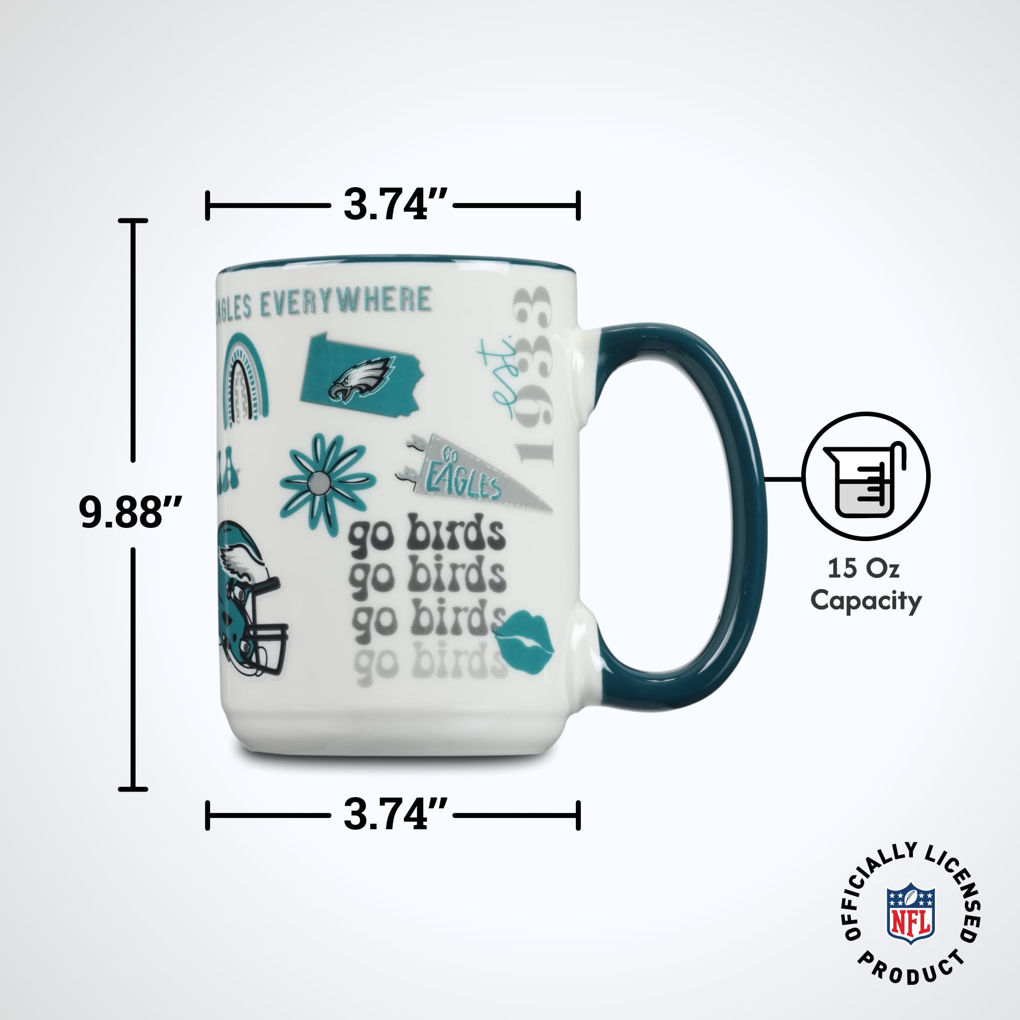 The Memory Company Taza de cerámica con licencia oficial de la NFL de 15 onzas, taza de café perfecta para los fanáticos del fútbol americano