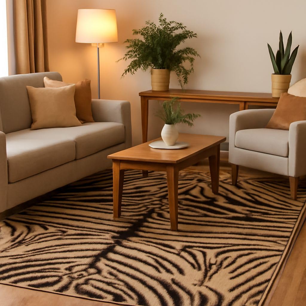 Tappeto da soggiorno Zebra - Tappeto grande per soggiorno o camera da letto | con motivo Zebra | Made in Spagna con polipropilene Frisse
