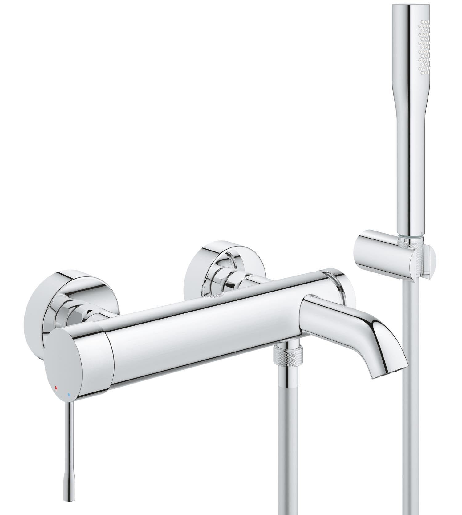 GROHE Essence – Grifería de bañera con teleducha (Set completo para la bañera, grifo de ducha con válvula antirretorno integrada, inversor automático para bañera y ducha), cromo, 33628001