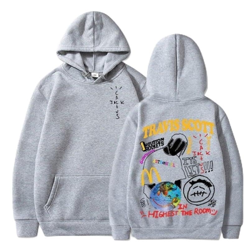 Travis Scott x Jack Sudaderas colaboración negra sudadera con capucha, estilo hip-hop moderno, unisex, estampado de tierra MCDonalds, traje casual suelto para parejas, tendencia de moda urbana juvenil