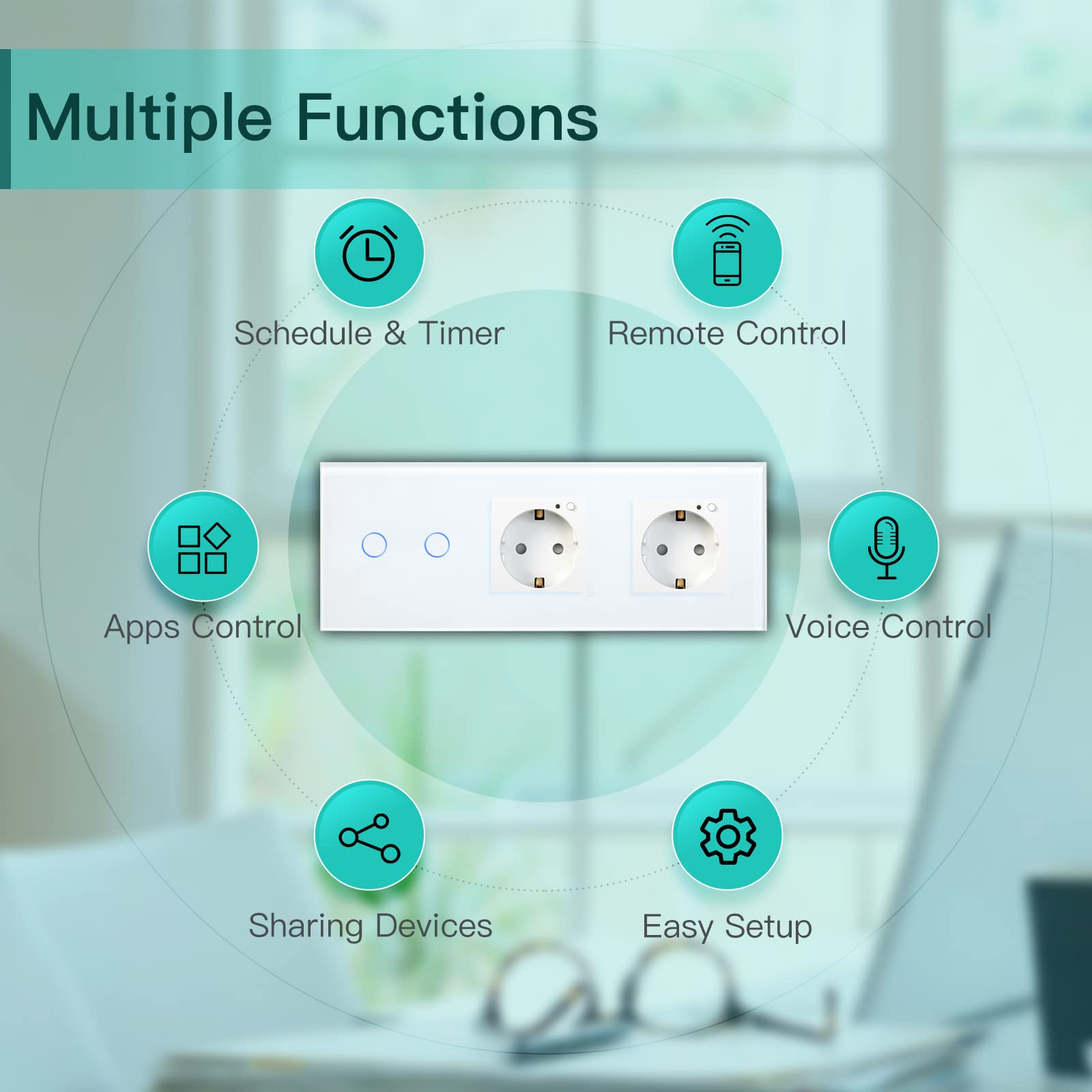 BSEED Interruttore della luce Smart Touch Alexa, con doppia presa WiFi, 2 vie, 1 via (neutro richiesto), lavoro con Tuya Alexa/Google Home, bianco