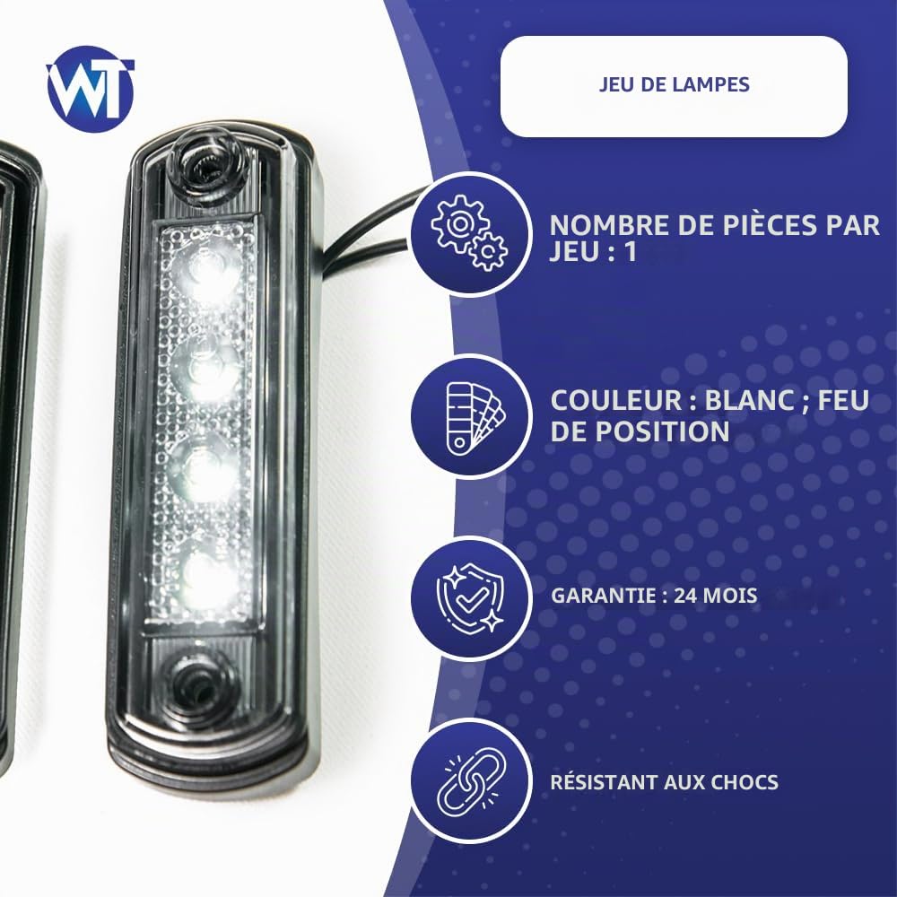 Feu de gabarit SLIM, feu de position SLIM, DARK Graphite, set économique éclairage contour blanc 12/24V mince 2 pièces pour voiture, bus, camion, remorque, caravane, quad