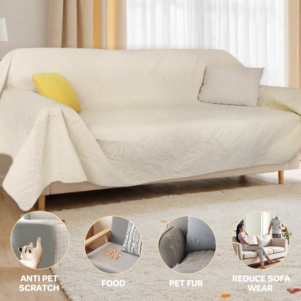 DUJUIKE Copridivano impermeabile, Copridivano antigraffio, Copridivano impermeabile 3 posti per gatti, Copridivano protezione cani e gatti, Copridivano protezione mobili (Bianco Avorio, 180 x 260 cm)