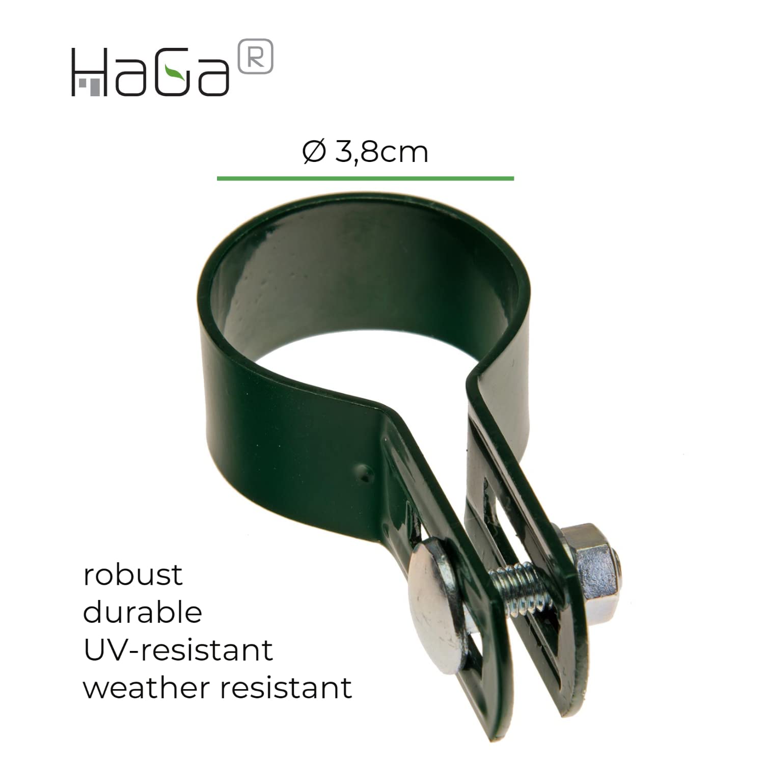 HaGa® Strebenschelle rund Ø 3,8cm - 50 Stück Befestigungsschellen für Zaunbau in grün