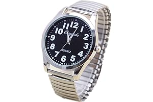 Classic Men's Easy Reader Big Dial Number Sliver Stainless Steel Expansion Strap...