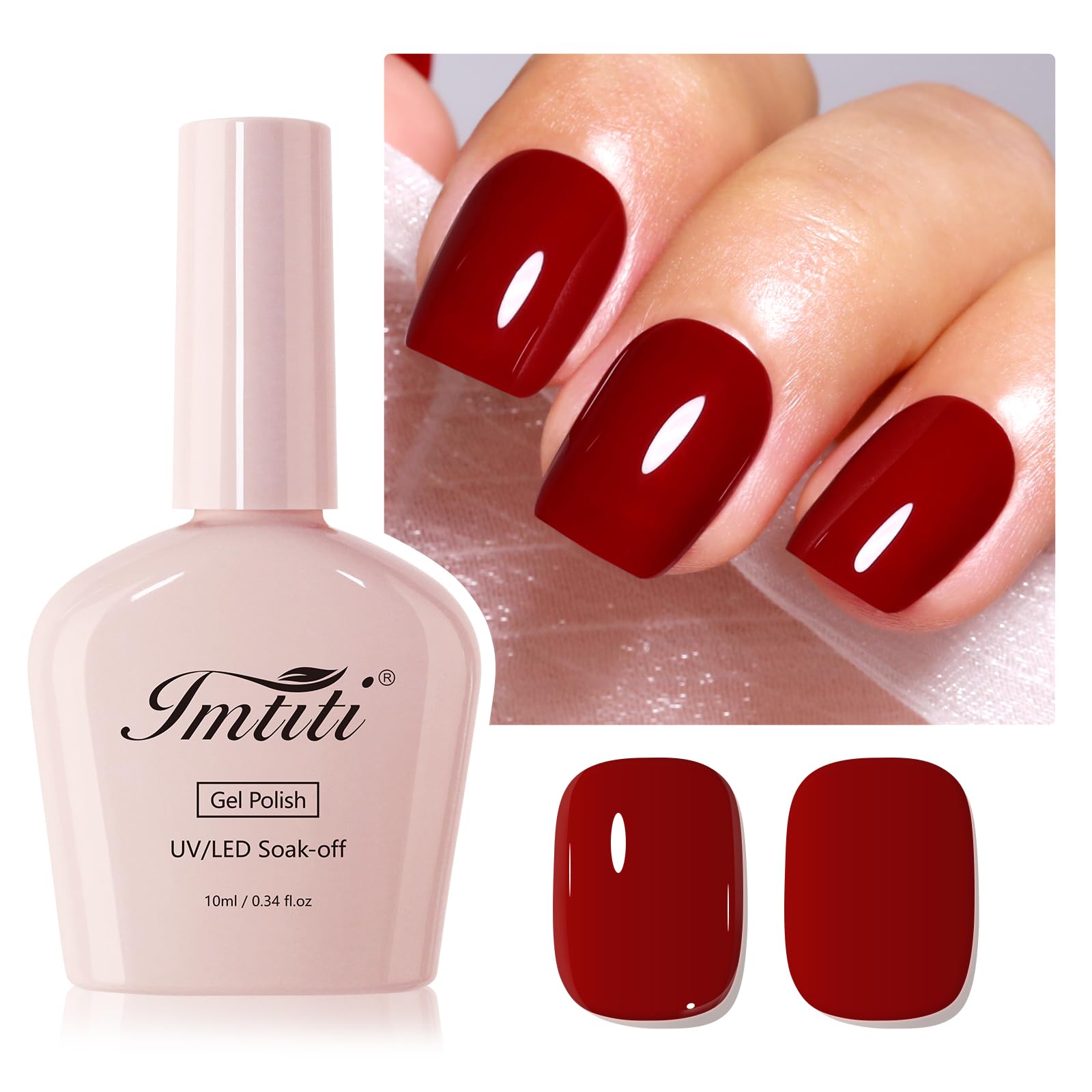 Imtiti Red Gel Nail Polish, Hema Free Ruby Wine Red Soak Off UV LED Gel Polish, Long Lasting Nail Art Manicure Salon DIY at Home(10ml-905)