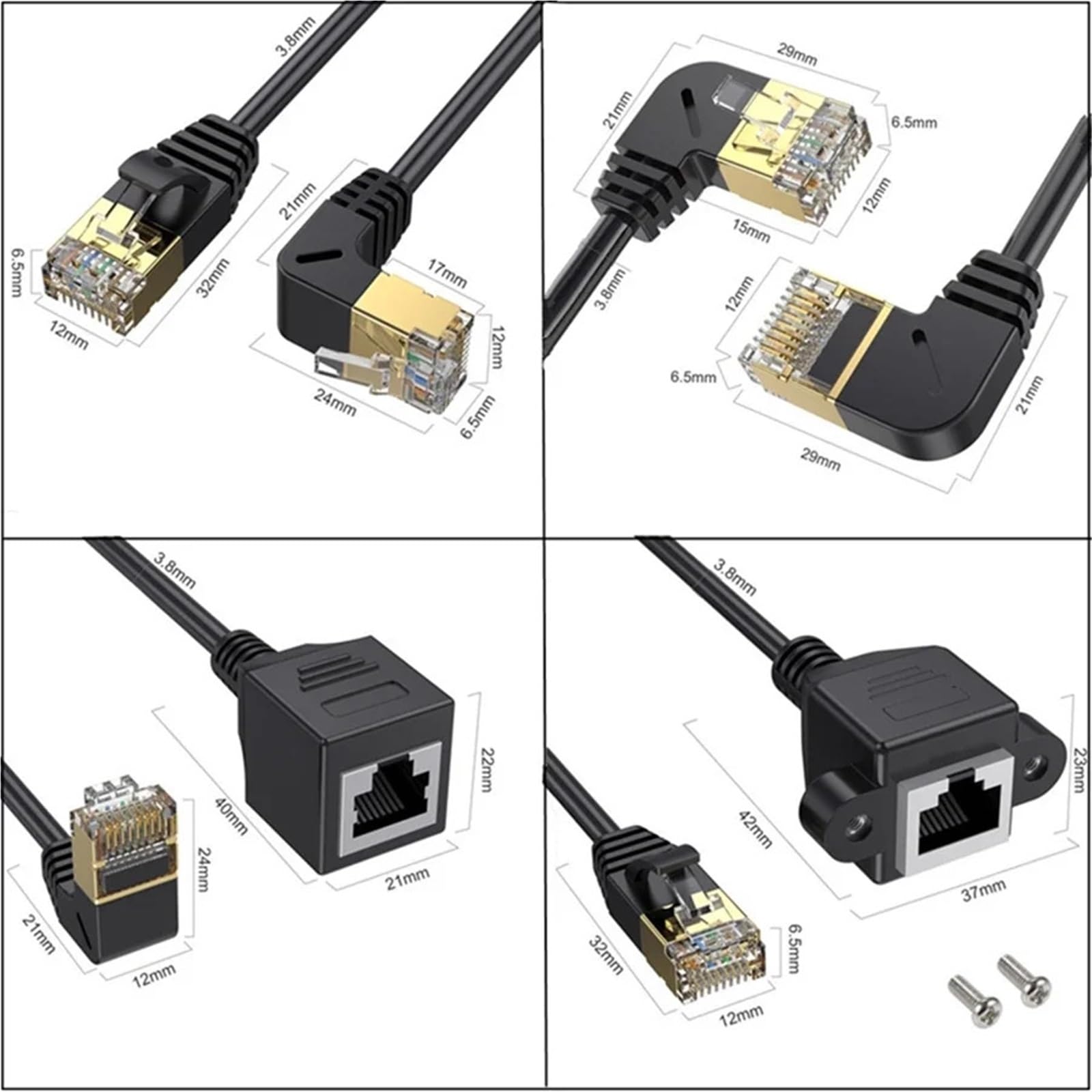 Cavo di prolunga di rete Ethernet CAT8 8 pin RJ45 40 Gbps 2000 MHz ad angolo di 90 gradi, da maschio a femmina, per laptop, PC, router, cavo computer (down_0,5 m)