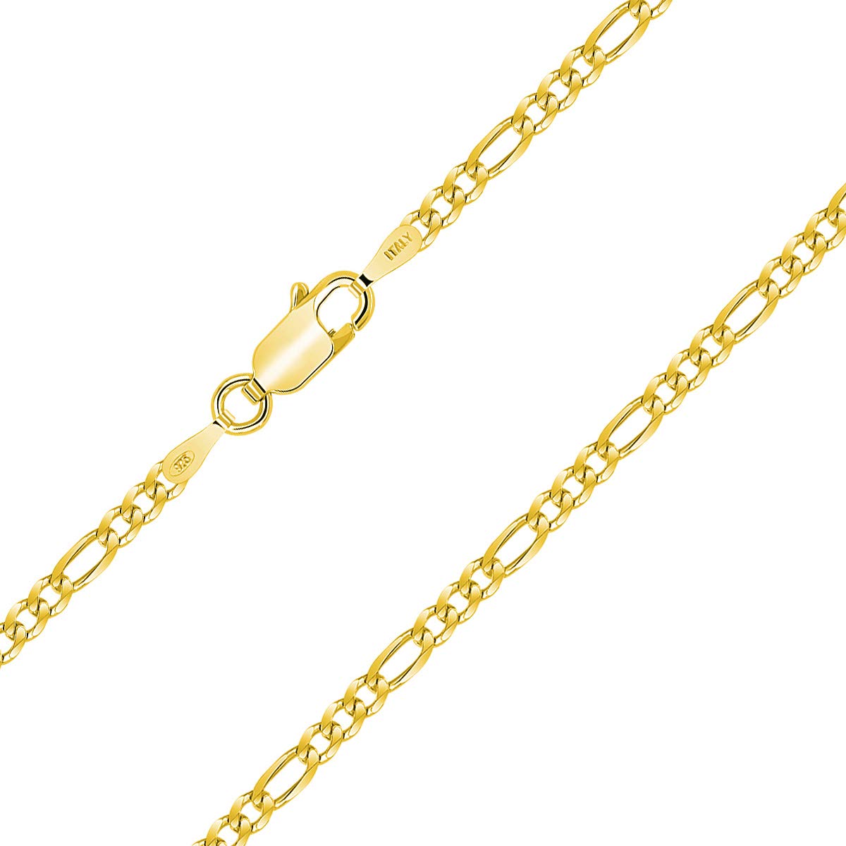 Planetys - Cadena de Plata de Ley 925 Chapado en Oro 18K Malla Figaro (1+3) 2.5 mm de Ancho 40-45-50-55-60-65-70 cm de Longitud