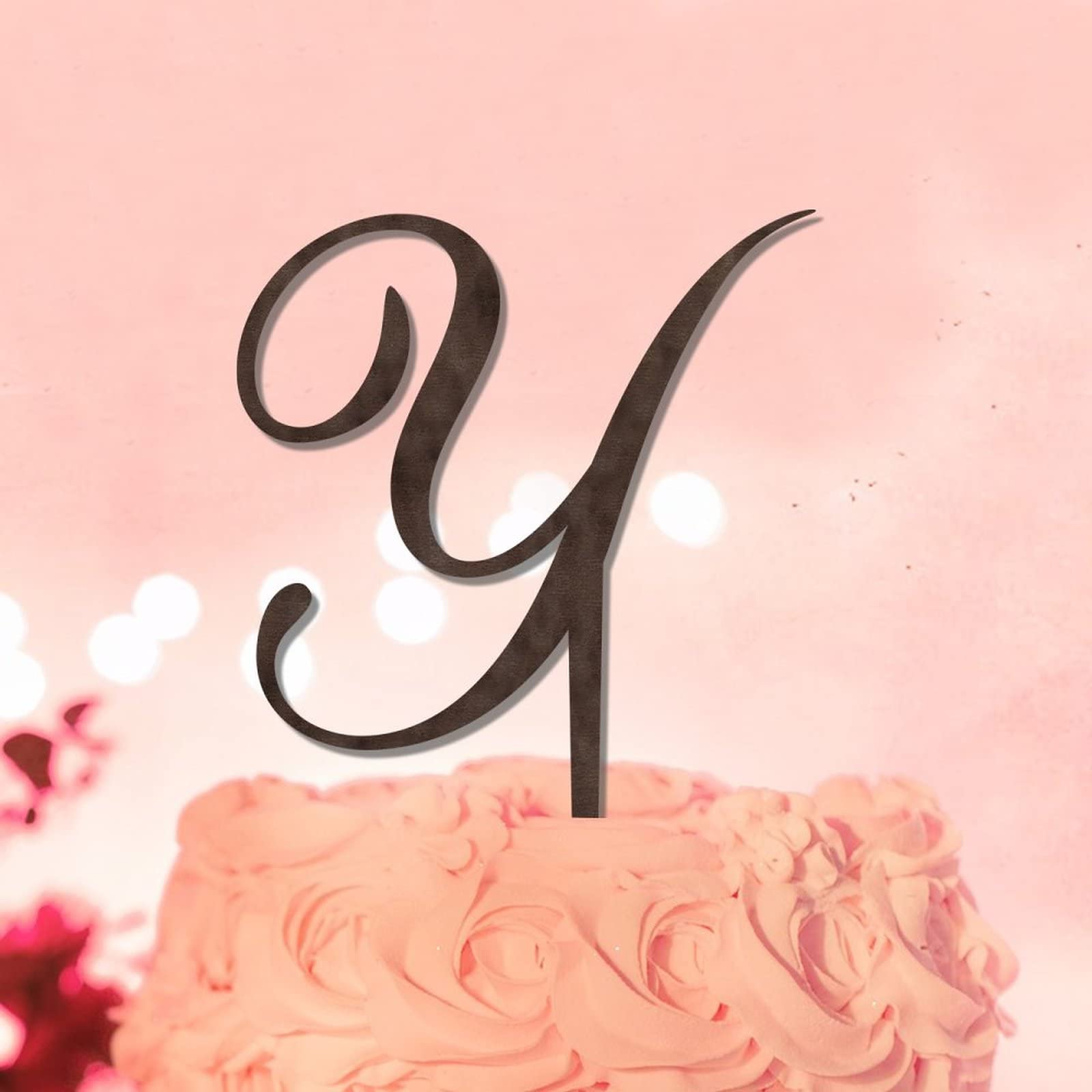 Personalised Any Letters Wood Brown Initial Y Cake Topper Monogram For Wedding Engagement Party Supplies Floral Wedding Gift For Children Kids Initial A B C D E F G H I J L M N K O P R S T U V W X Y Z