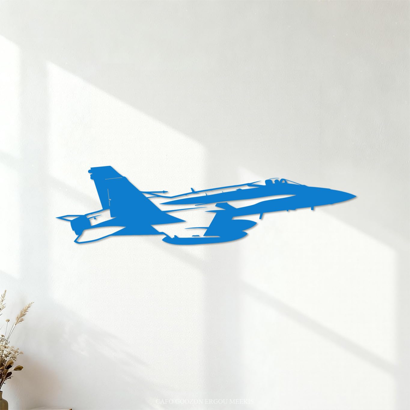 Wall Vinyl Sticker Decor Fighter Jet Aircraft Military Aviation Boy 28.6x108.7cm Self Adhesive Blue